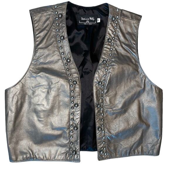 Patricia Wolf Vintage Gunmetal Metallic Leather Vest Medium - Picture 1 of 7